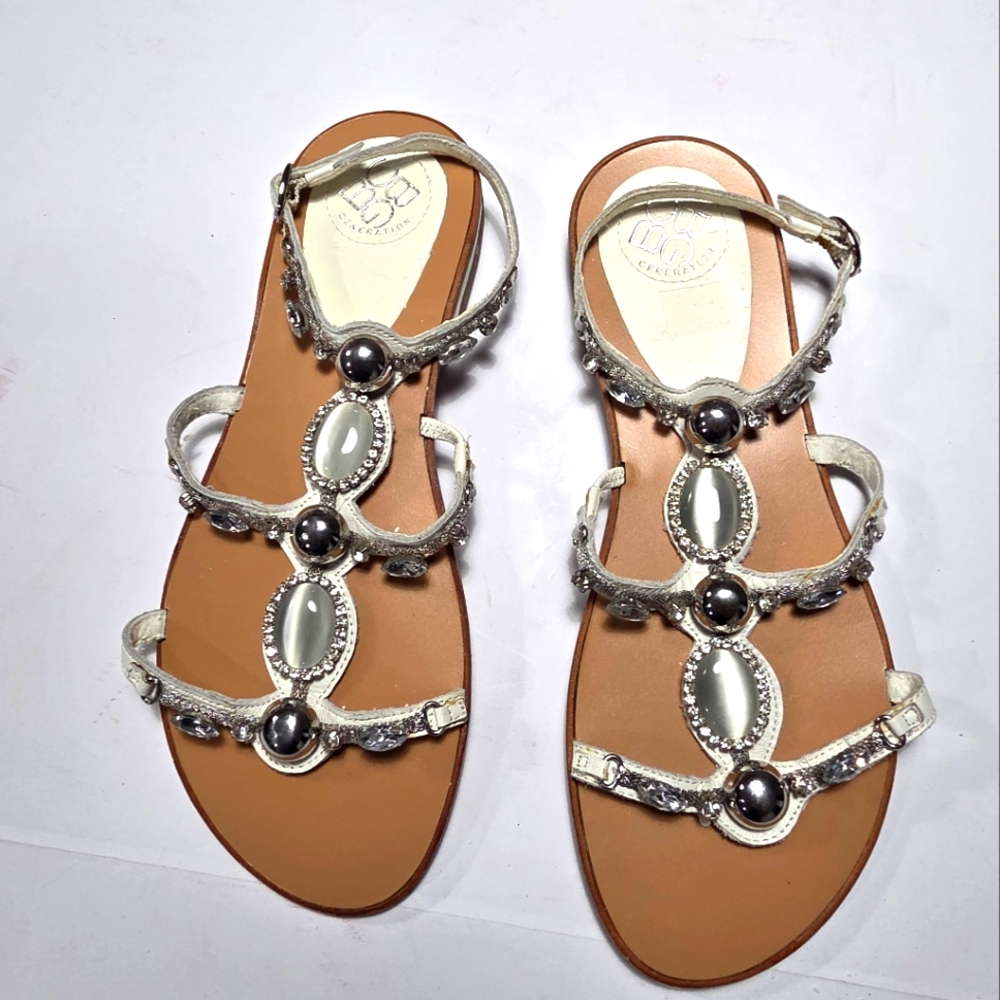 BCBGeneration  Elegant Women's White Leather Sandals Size 8B
